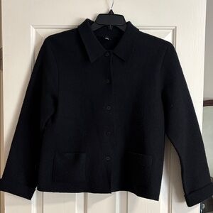 Eileen Fisher Classic Black Button-Up Wool Jacket